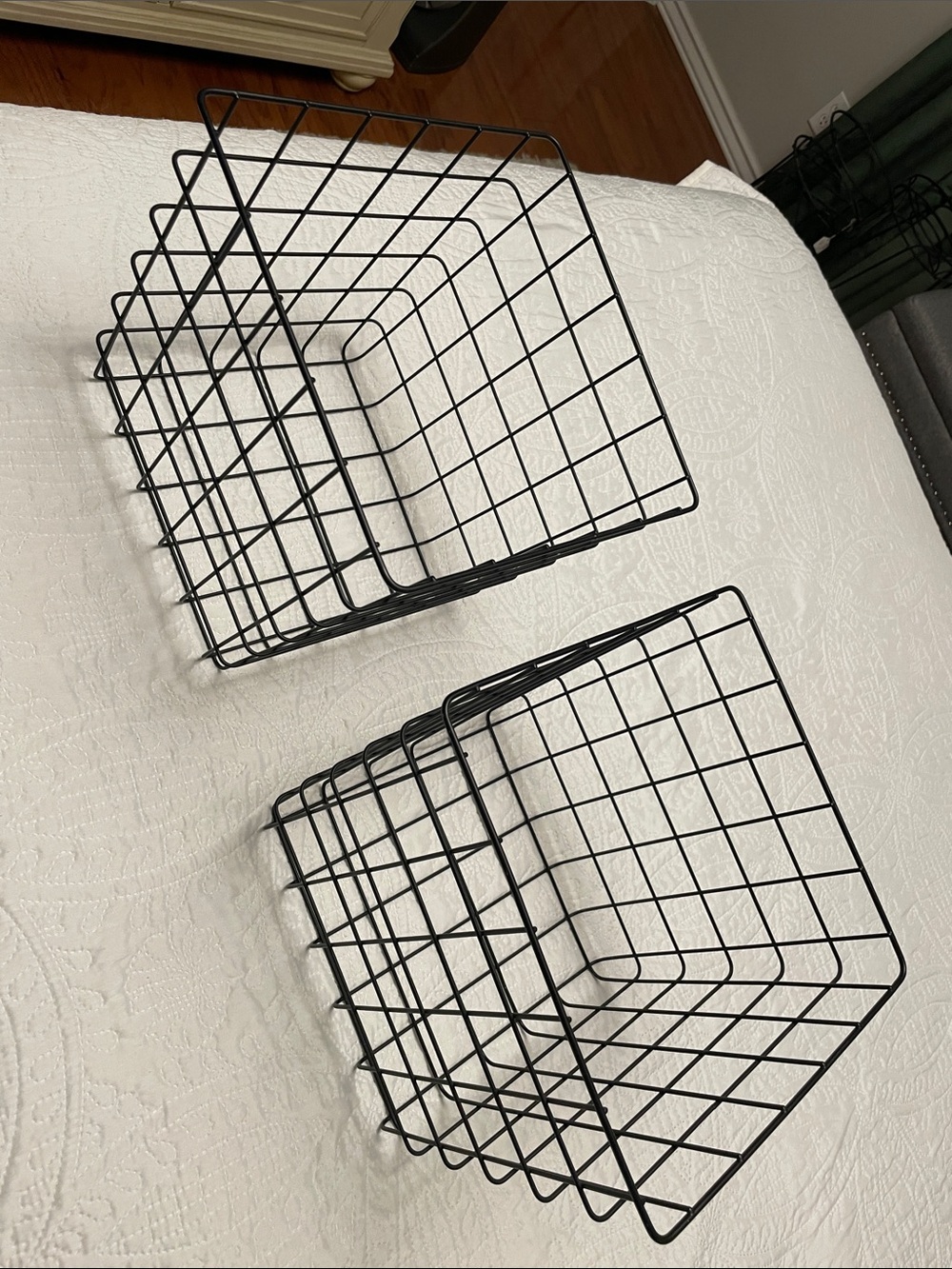 Like New Set of 2 Black Metal Wire Storage Basket or Storage Bin